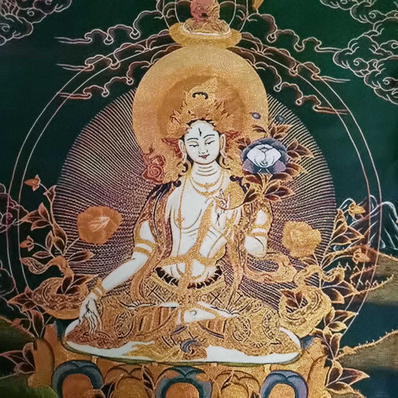 36″ Tibet Tibetan Cloth Silk Buddhism White Tara Guanyin Tangka Thangka Mural 2