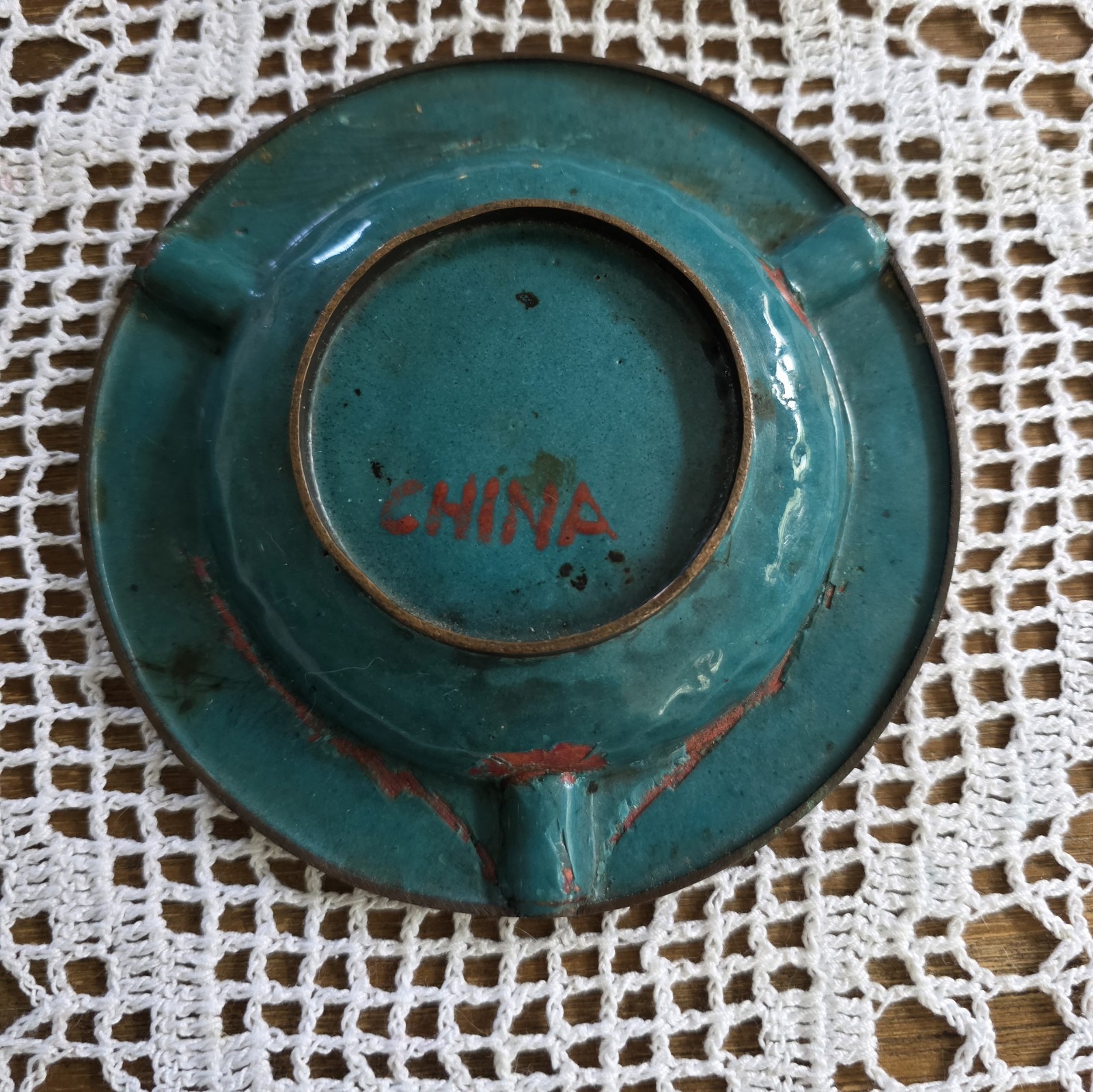 Vintage Chinese Cloisonne Enamel on Brass Floral Ashtray Trinkets