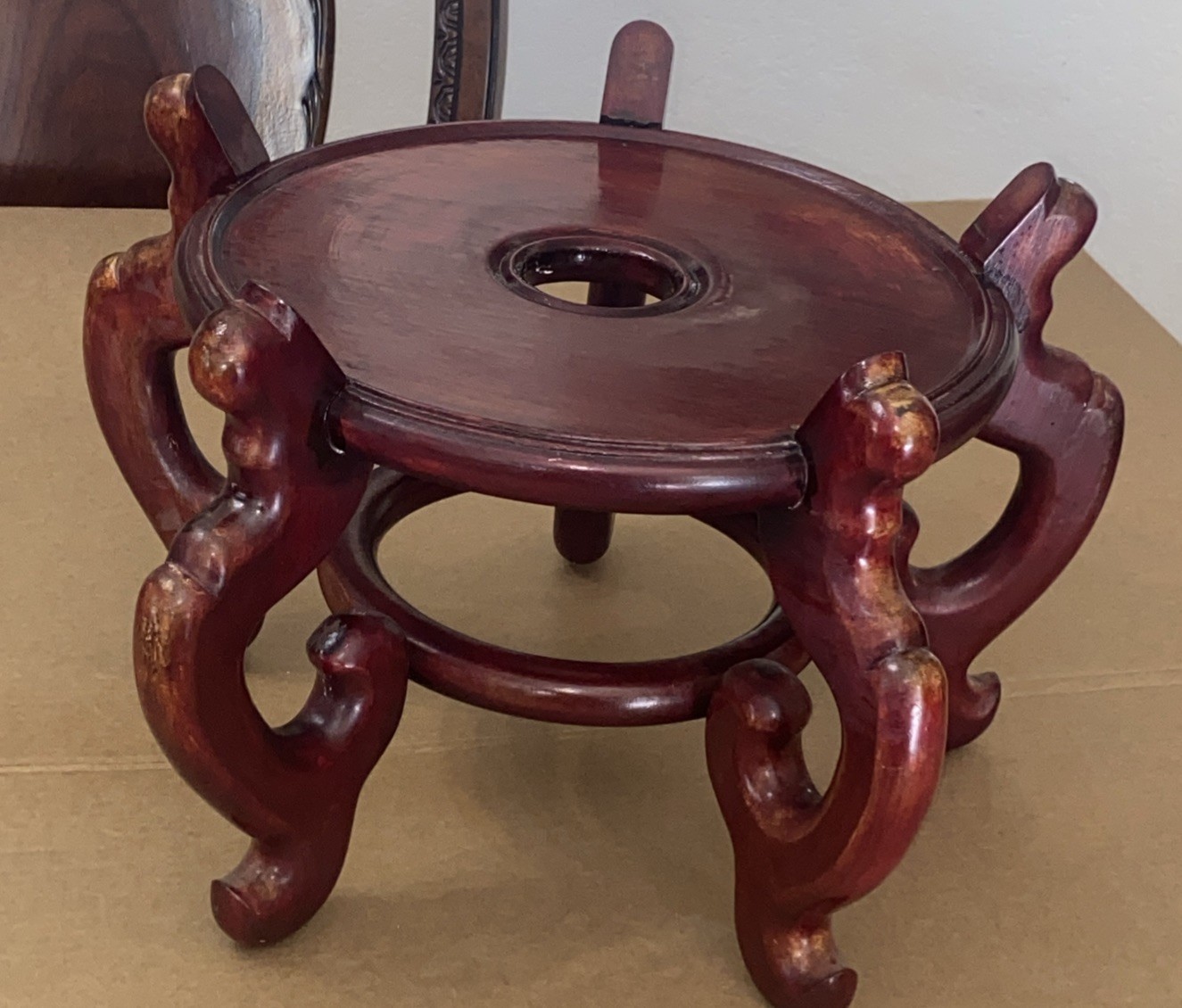 Antique Chinese Carved Rosewood Display Stand Base Vase Heavy And Well Crafted