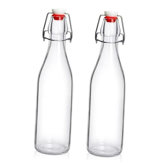 2 Pack Swing Top Glass Bottles 16oz, Flip Top Glass Bottle with Airtight Lid