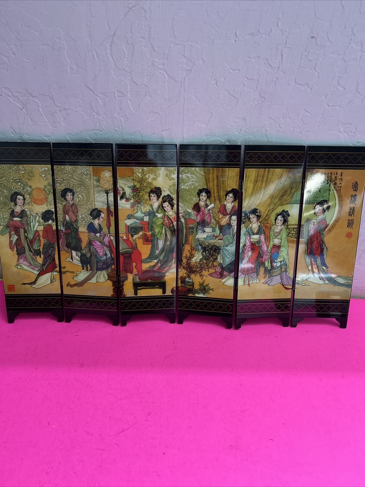 Chinese Table Top 6 Panel Folding Screen Decor Mini screens-Qiong Lou Qing Yun