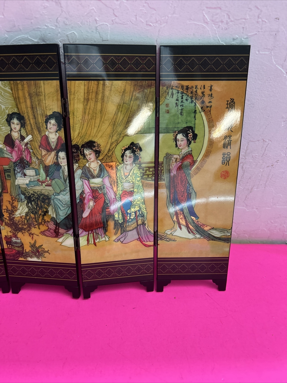 Chinese Table Top 6 Panel Folding Screen Decor Mini screens-Qiong Lou Qing Yun