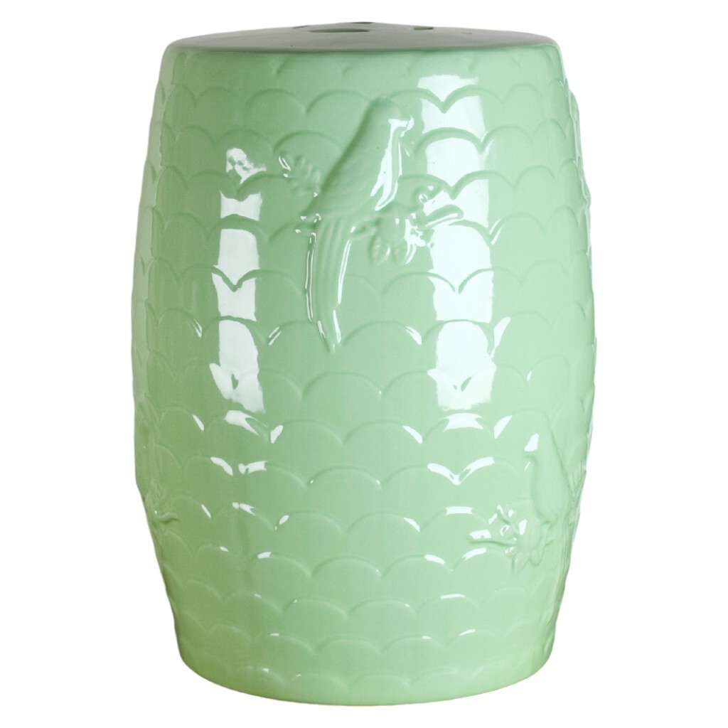 GARDEN STOOL-FISH SCALE WITH BIRD-LIME GREEN-11”D x 18”H