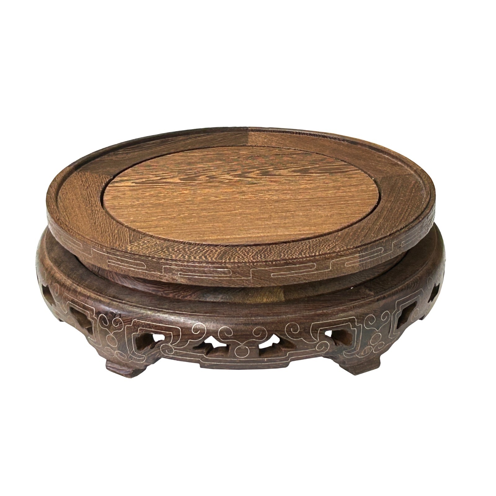 7″ Light Brown Feather Pattern Wire Accent Round Wood Display Stand ws4231