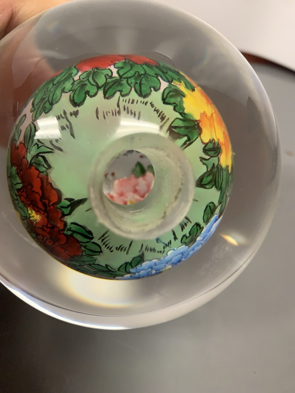 Reverse Painted Heavy Glass Sphere Orb Ball Hong Kong 5″ Paperweight