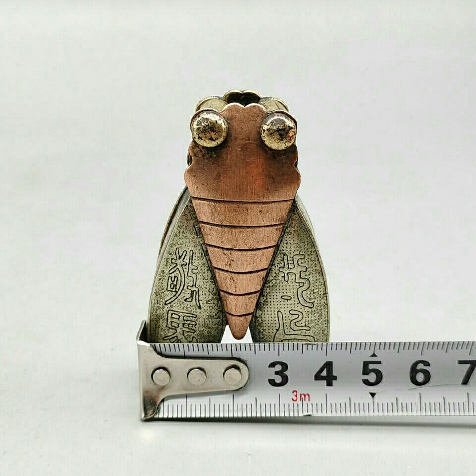 Vintage Mixed Metal Cicada Figurine Chinese Antique Handheld Ornament Pendant