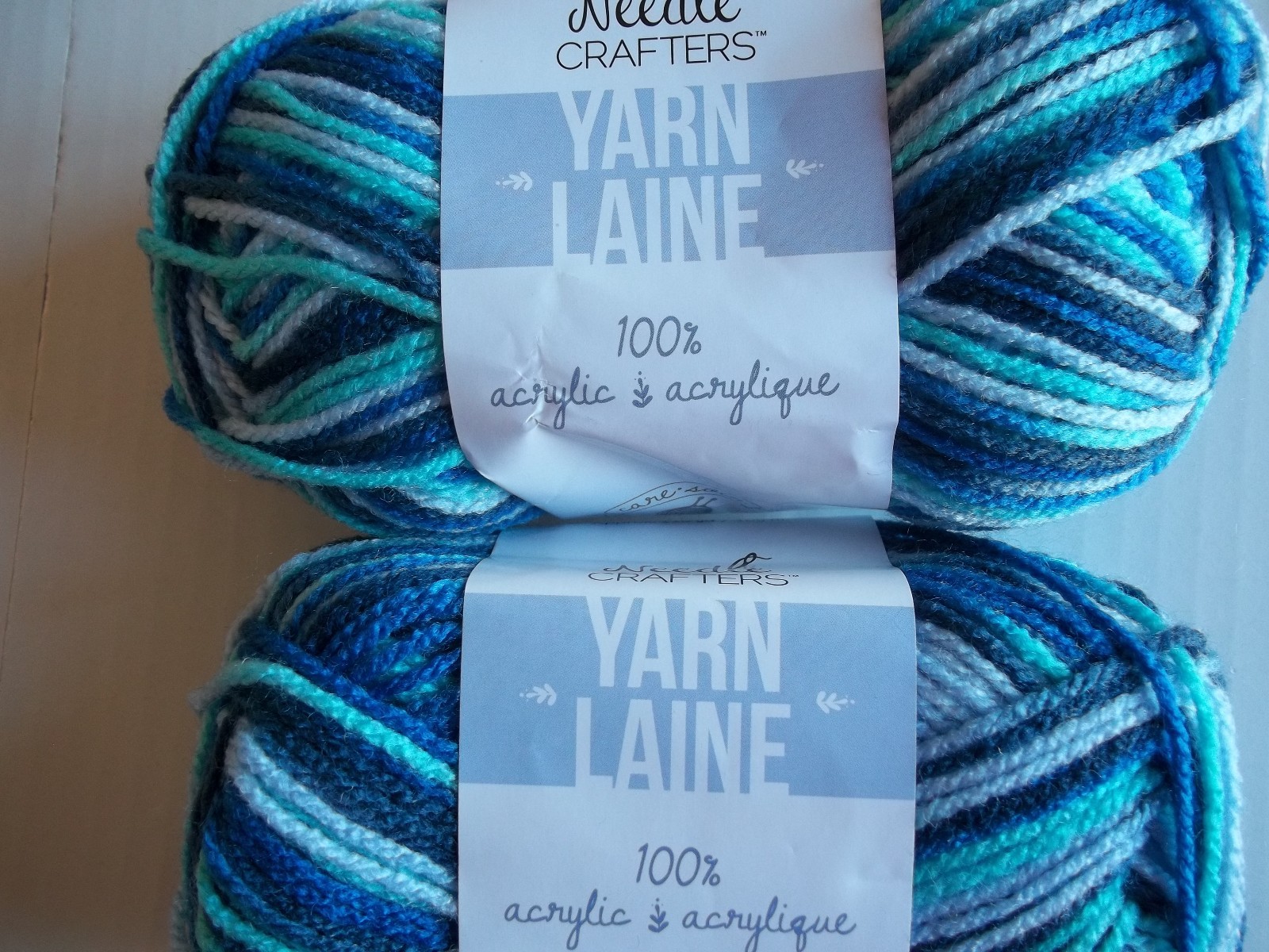 Needle Crafters variegated acrylic yarn, Shades of Blue, lot of 2 (115 yds ea)