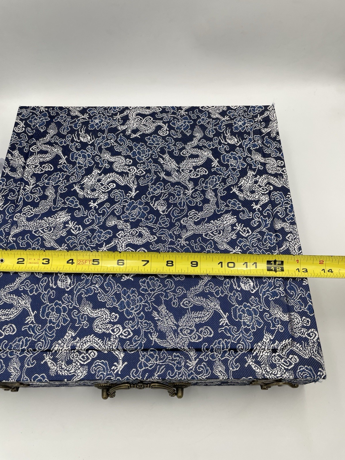 Chinese Brocade Fabric Case Box Replacement Blue Dragon Empty