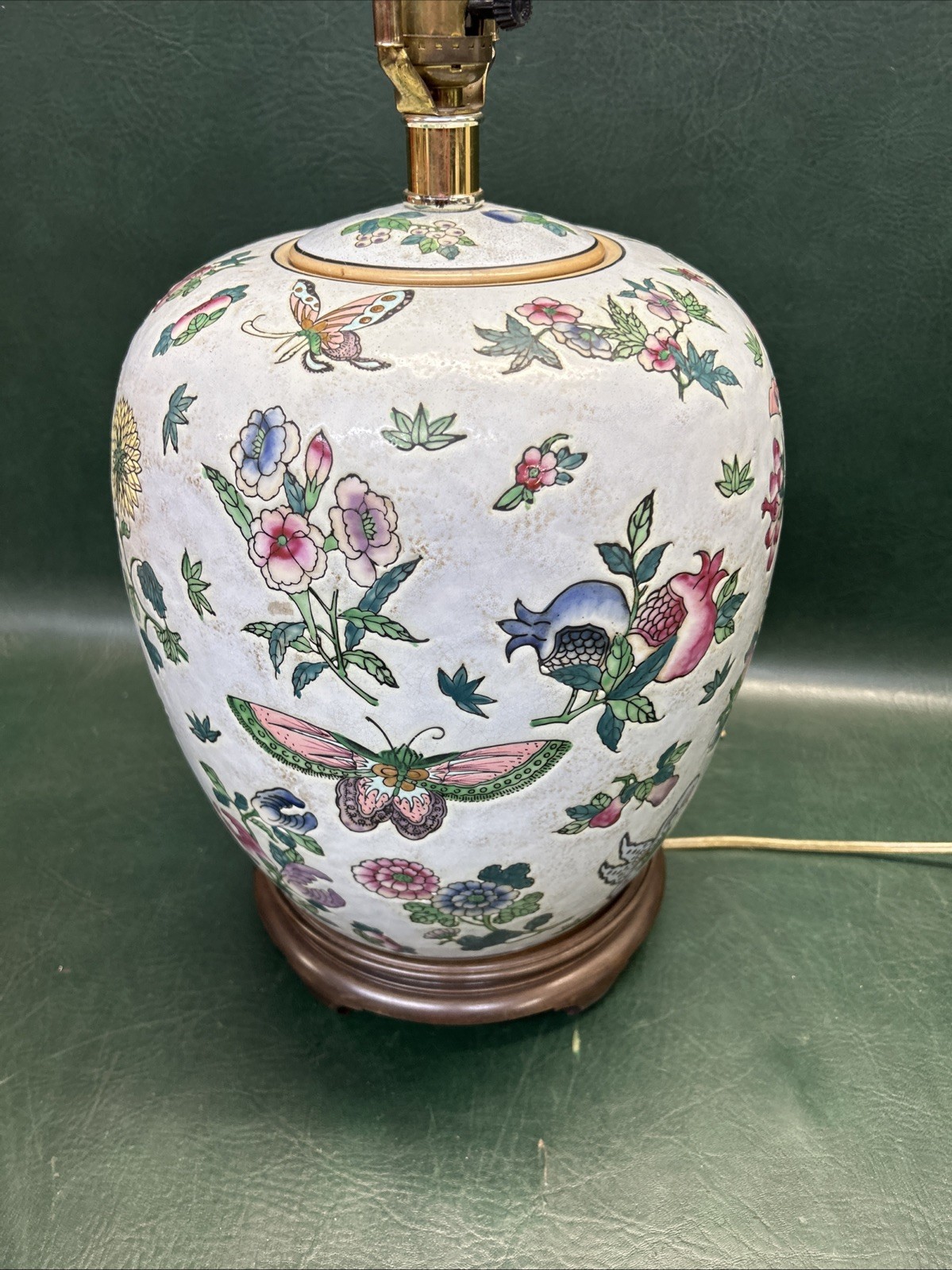 Vintage Large Chinese Famille Rose Ginger jar Lamp – Butterflies & Flowers 29″