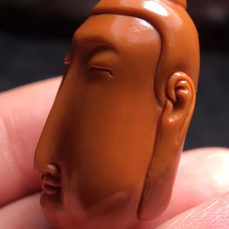 Hand Carved Olive Kernel Long Face Buddha Pendant 1.33cm Phone Charm
