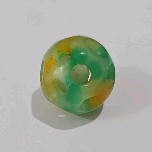 Chinese Jade Carved 2 Layer Puzzle Sphere Magic Ball Asian Multi Color 1″ Wide