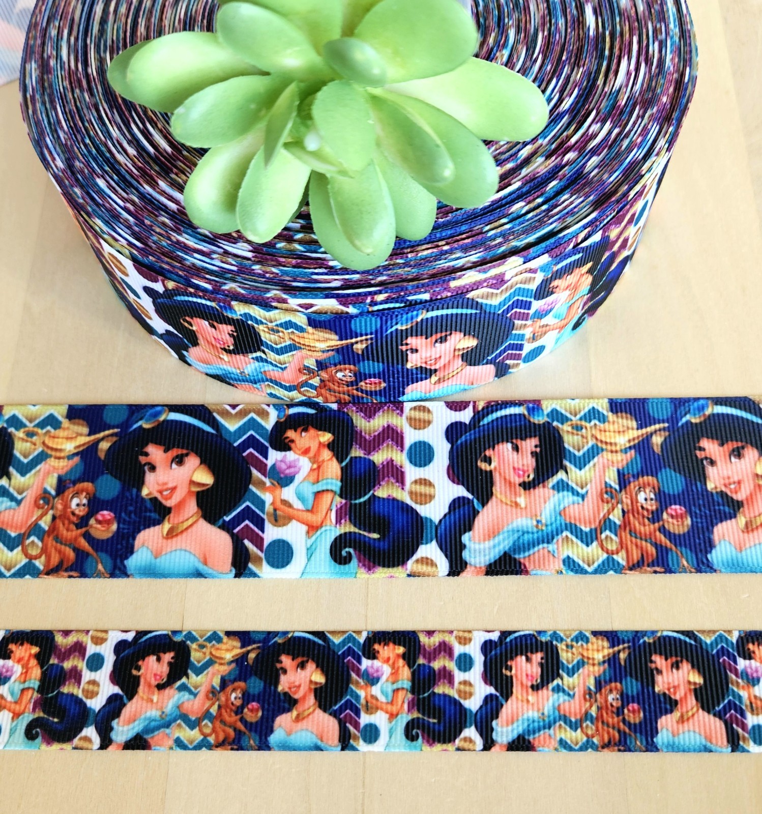 7/8 & 1.5 (1 YD) Aladdin Grosgrain Ribbon Princess Jasmine Magic Carpet Disney