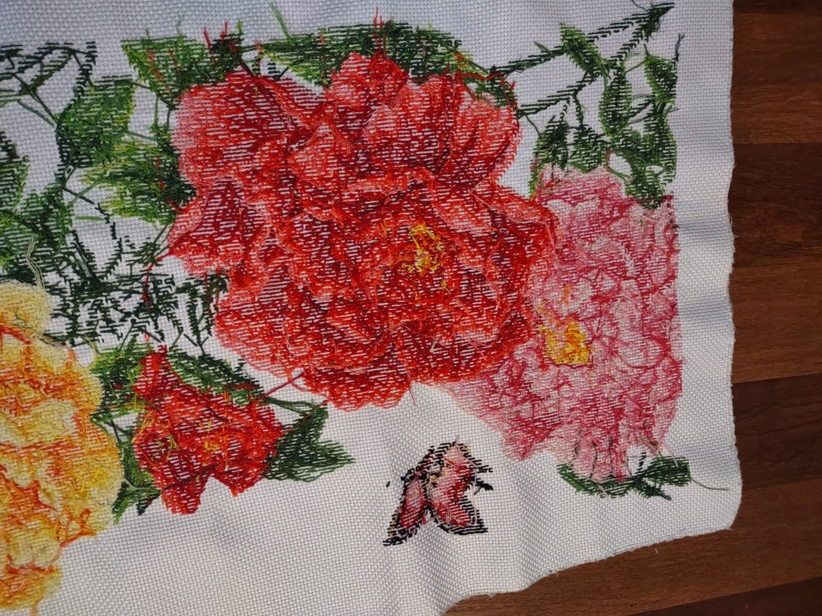 Asian handmade Floral Tapestry embroidered Cross Stitch 41 X 16 Wall Hanging