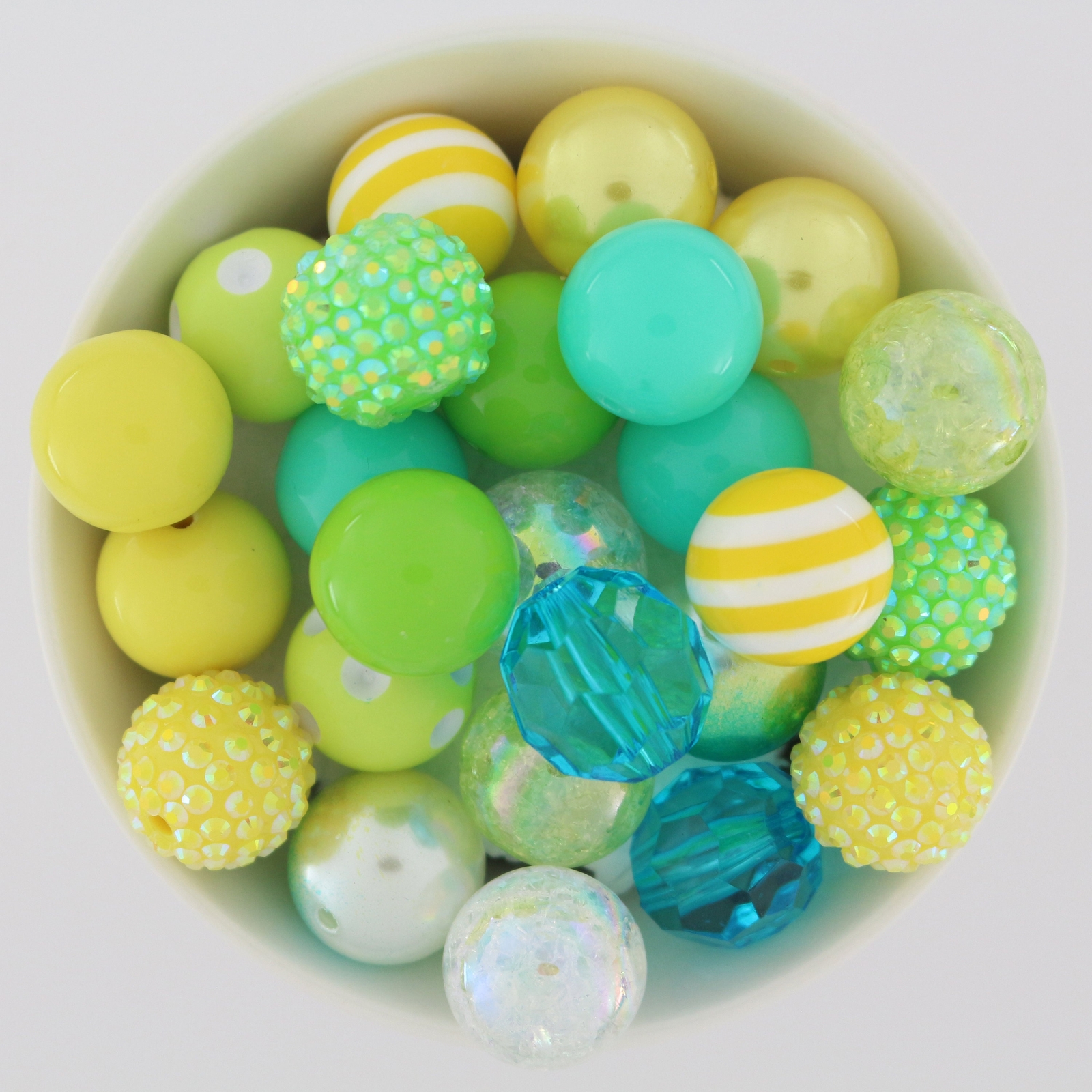 Chunky Bubblegum Bead Mix, 20mm Beads, Yellow Green White and Blue, for Crafts
