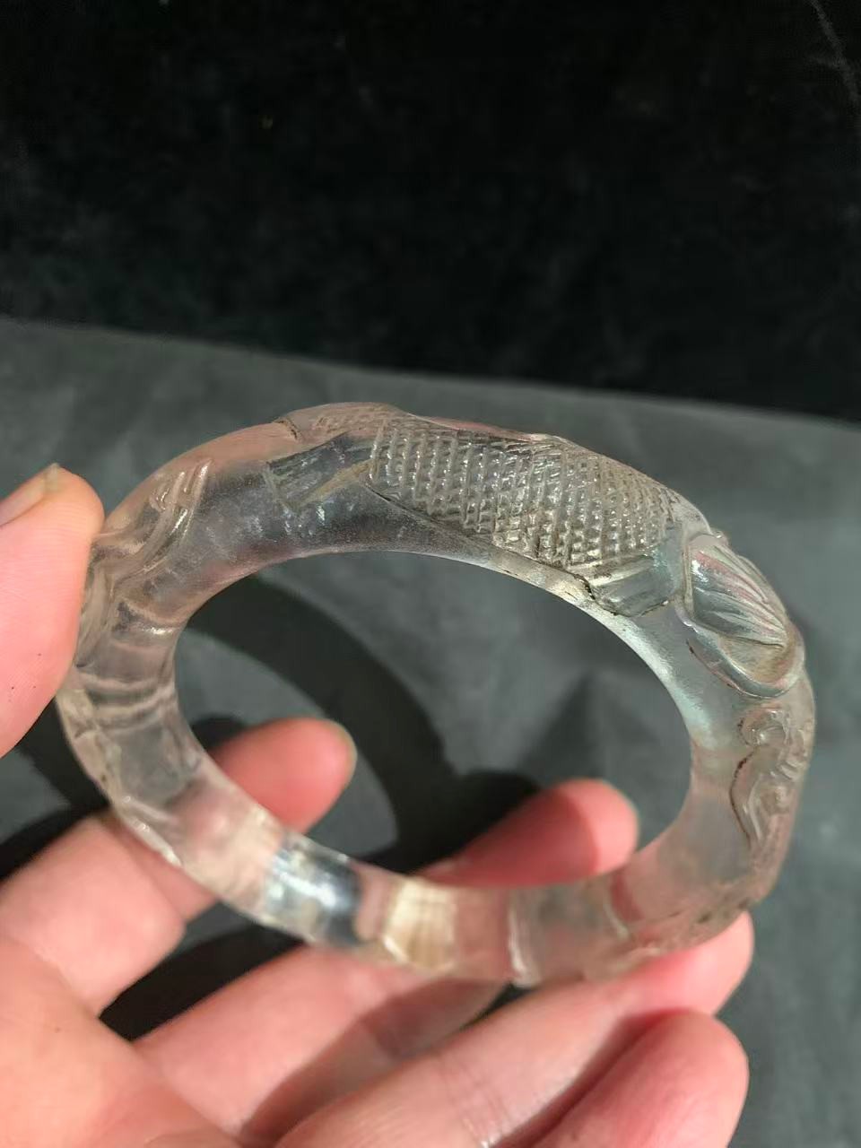 Excellent Chinese White Crystal Hand Carved Bangle Bracelet