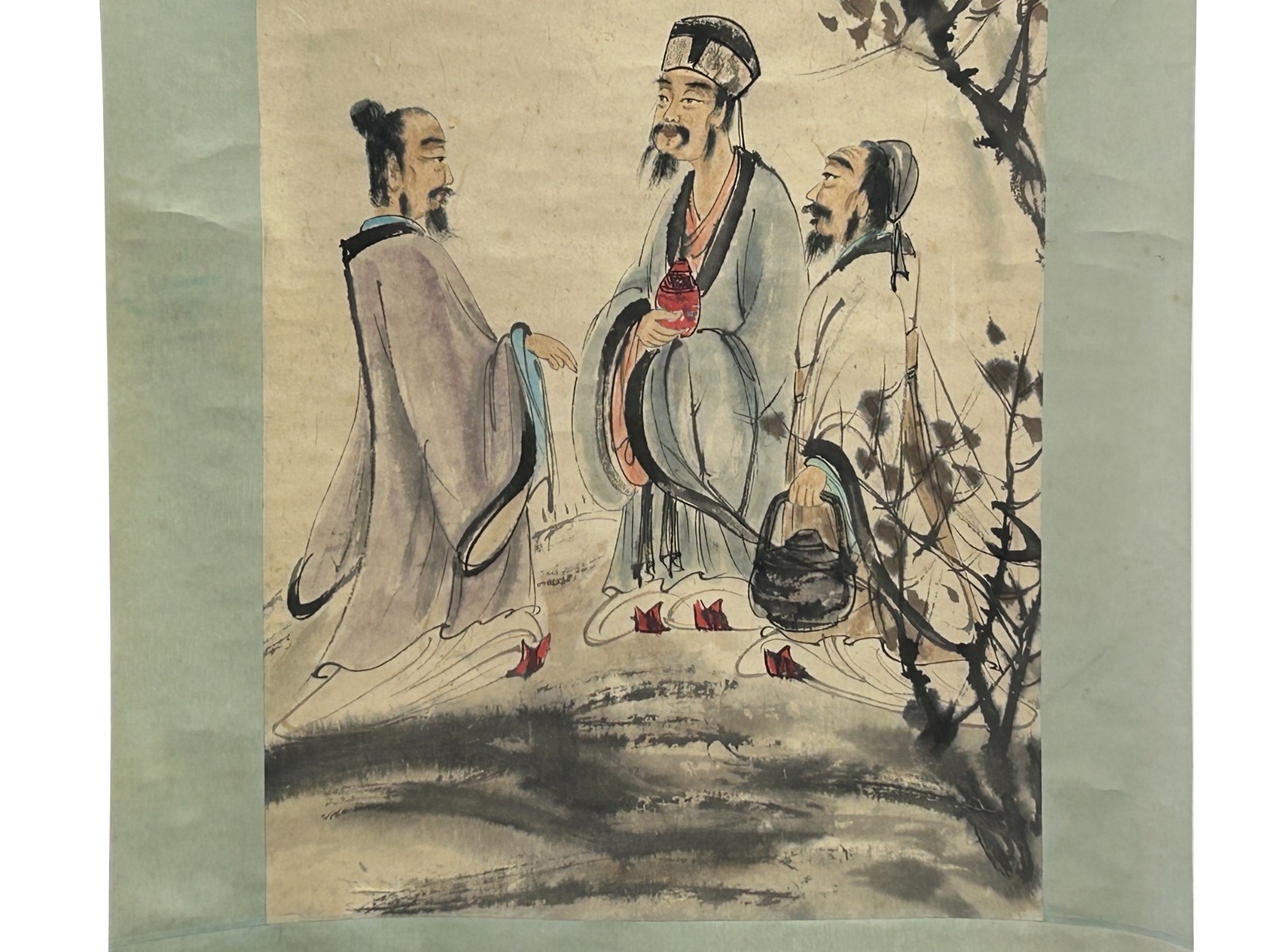 Oriental 3 Scholars Ink Brush Color Scroll Painting Wall Art ws4782