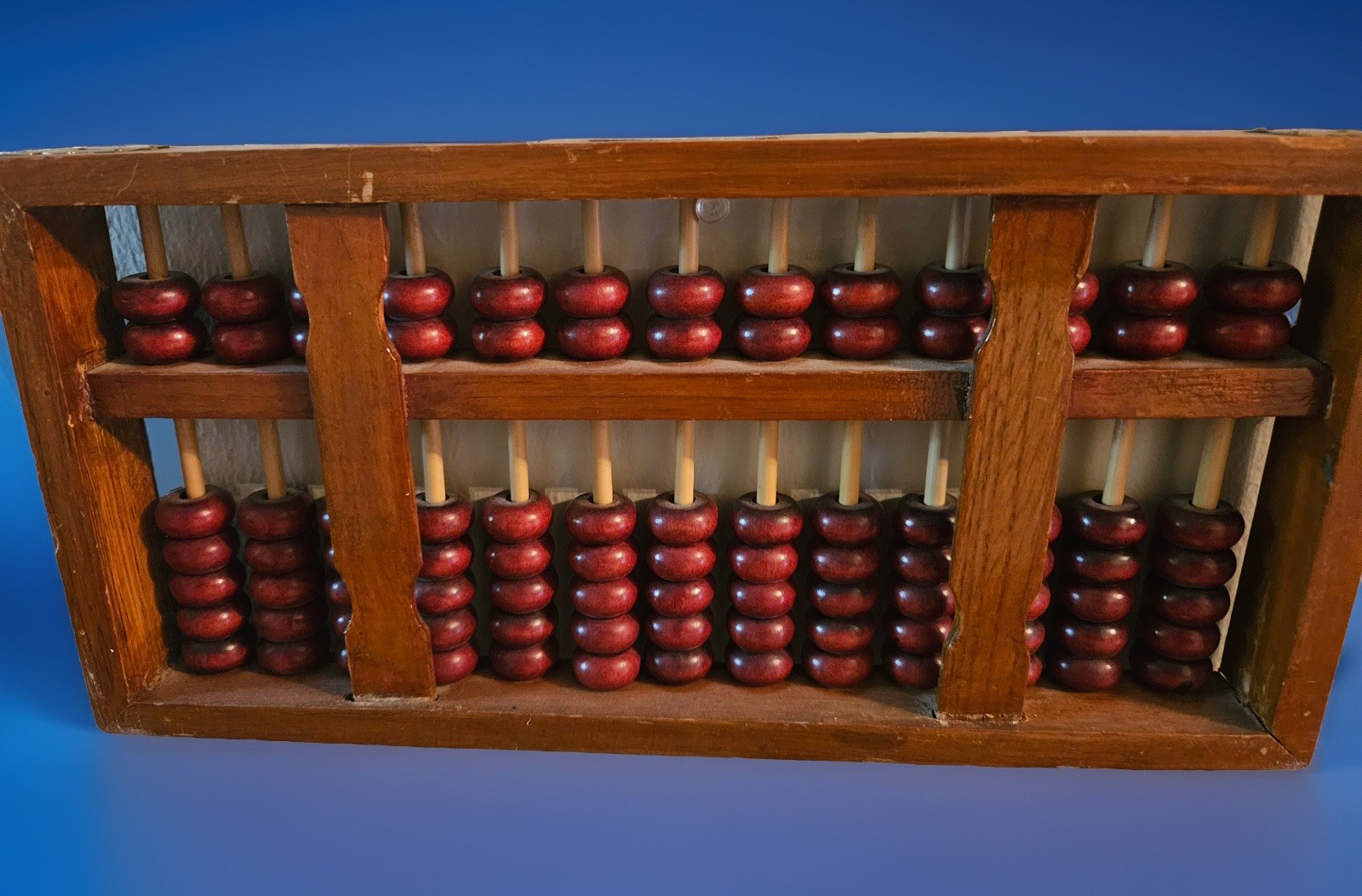 Vintage Chinese Abacus Wood Frame & Beads w/ Brass Hardware 13 Rows 91 Beads
