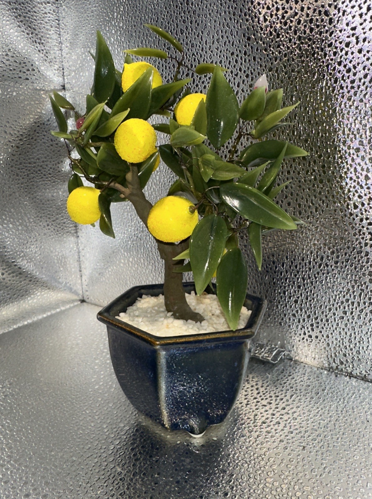 Vintage Asian Jade Glass Lemon Bonsai Small Tree 7.5”
