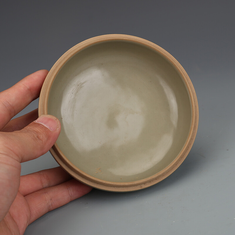 4.5″ China Yue Kiln Secret Color Glaze Porcelain Lotus Flower Lid Box