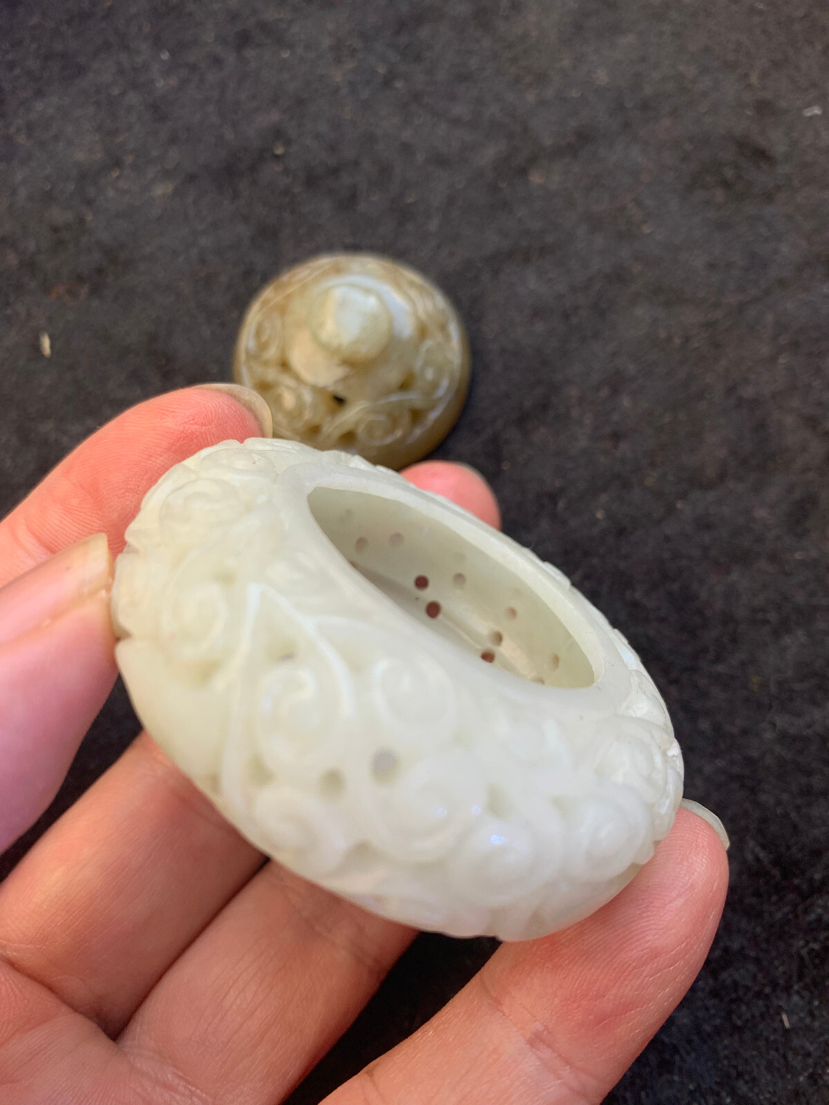 Wonderful Chinese HeTian White Jade Hand Made Hollowing Little Incense Burner