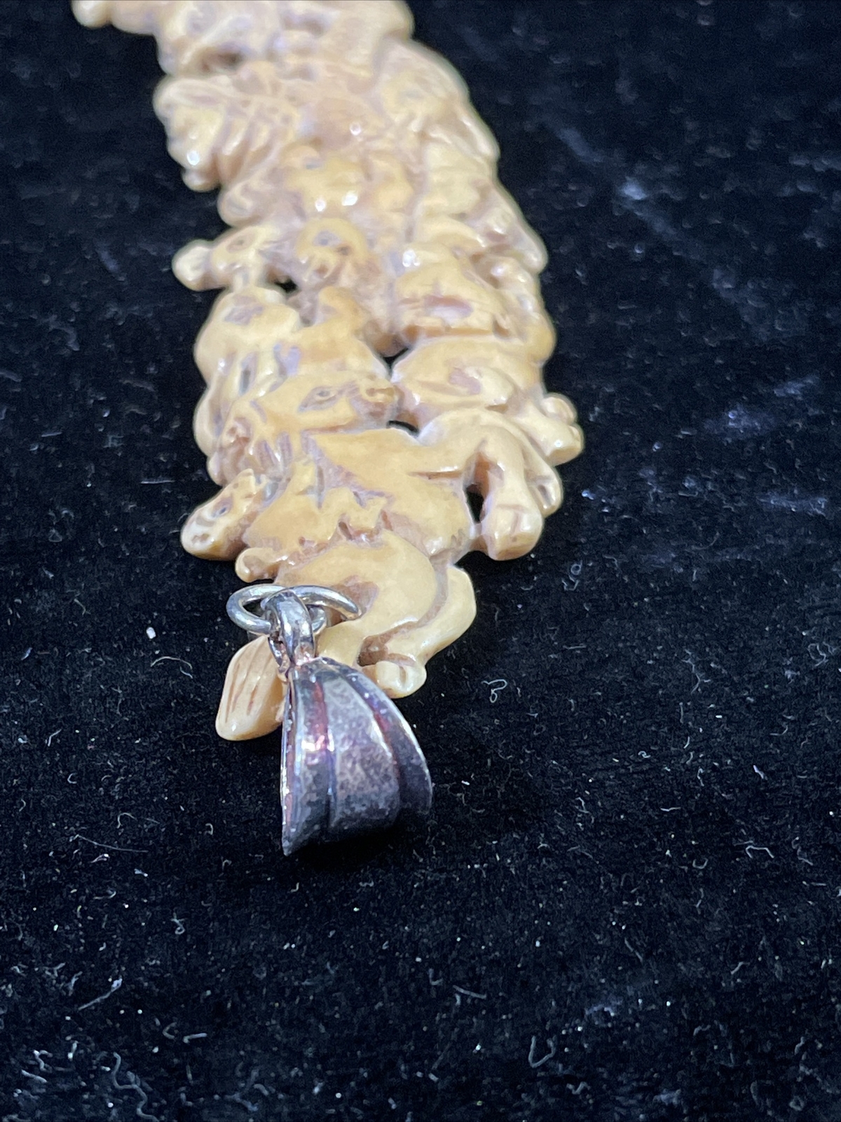 CHINESE ZODIAC SYMBOLS NECKPIECE Hand Carved w/.925 Sterling Silver Bails