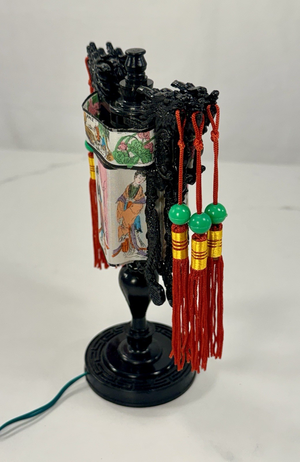 Vintage Chinese Dragon Lantern Table Lamp Light Asian Decor Red Tassels w Box