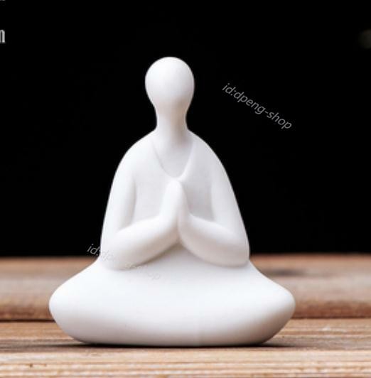 2.3″ Chinese White Porcelain Ceramics Sit Crosslegged Figurine Statue Statues