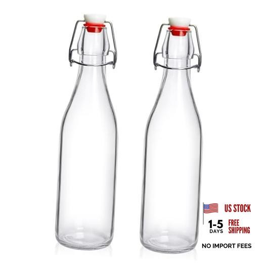 2 Pack Swing Top Glass Bottles 16oz, Flip Top Glass Bottle with Airtight Lid