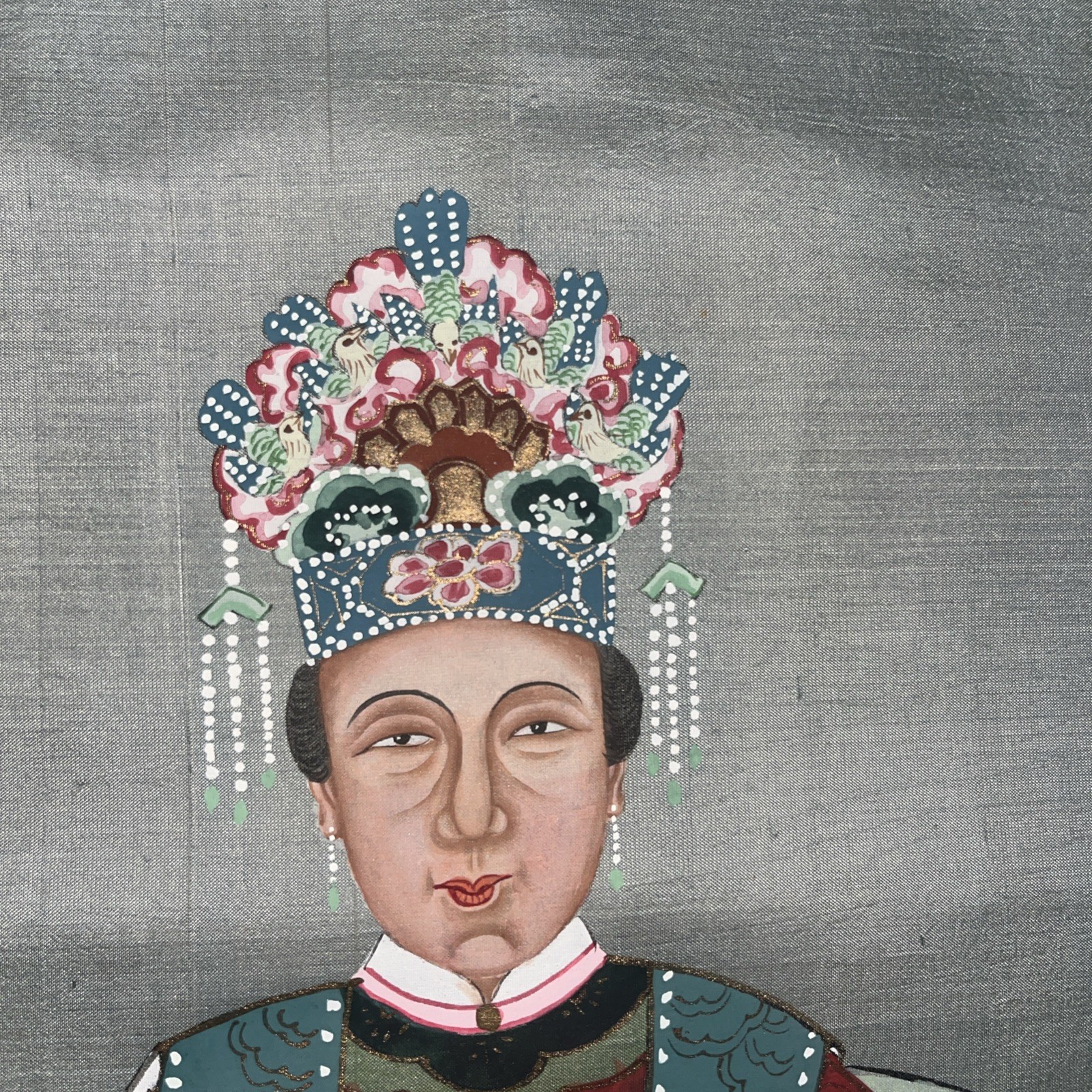 Elegant Mid-Century Chinese Ancestor Portrait Scrolls-Hand Painted Vintage Pair