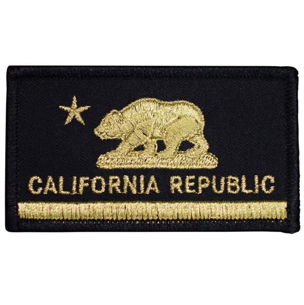 California Flag Patch – Metallic Gold & Black CA Republic Flag Embroidered Badge