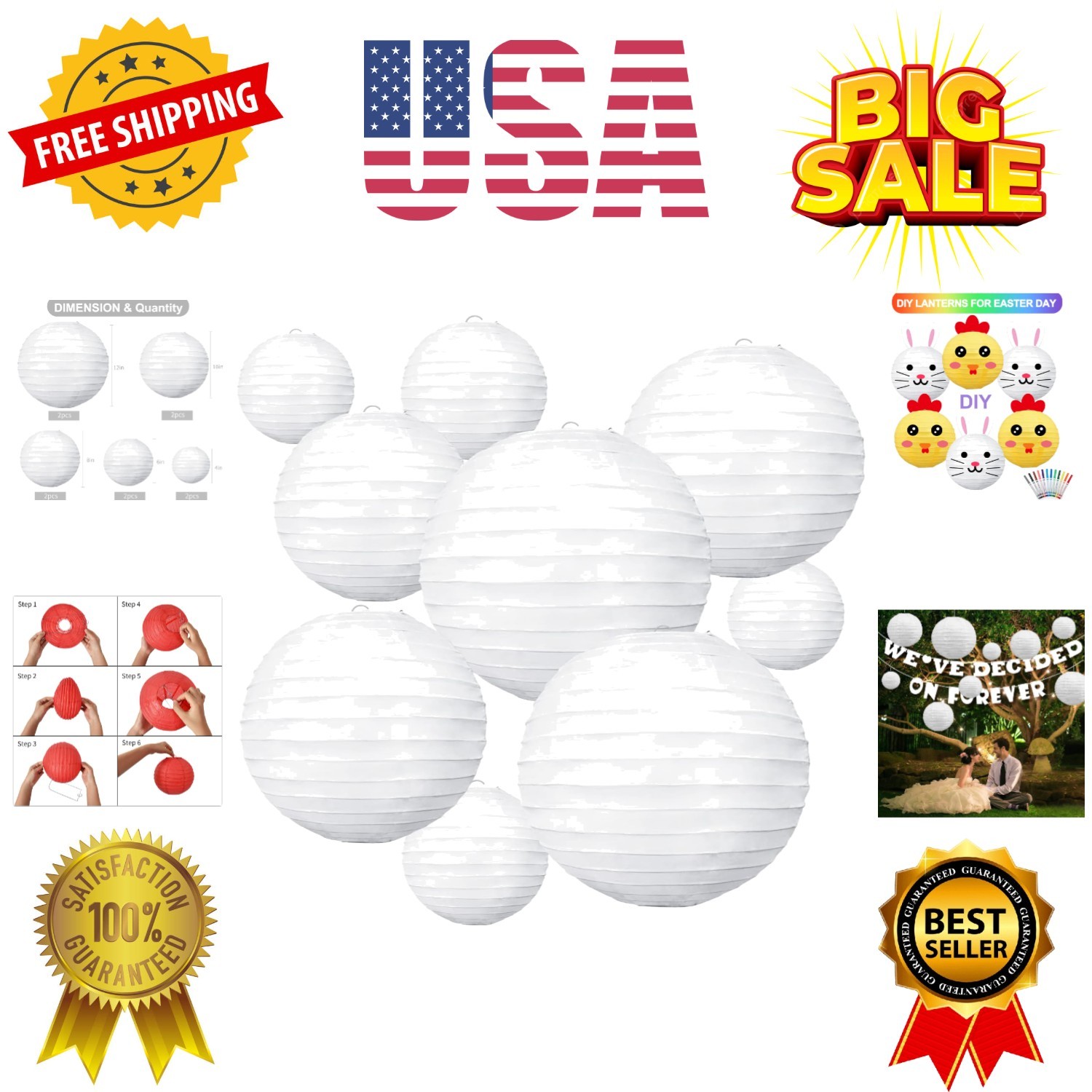10Pcs White Paper Lanterns Decorative Chinese/Japanese Hanging Round Paper La…