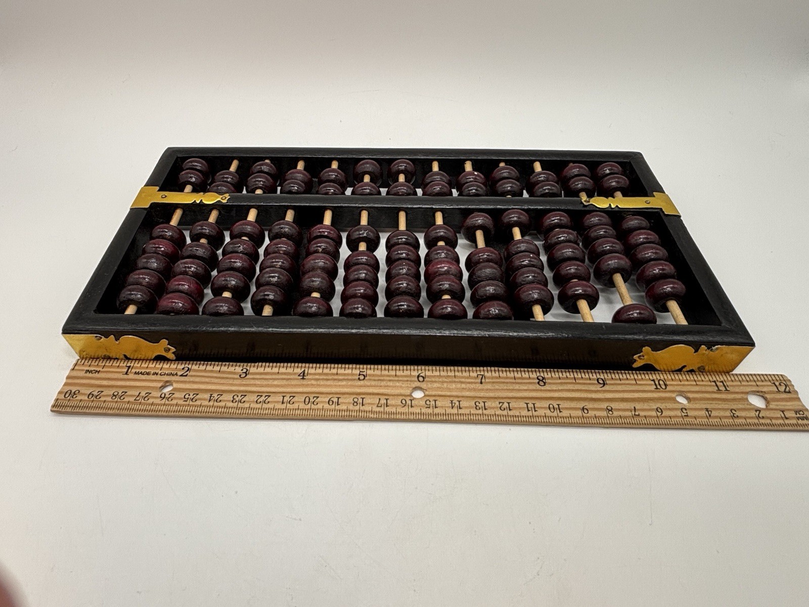 Vintage Flying Eagle Abacus 13 Row 91 Beads Brass Accents 11.5” X 5.5”