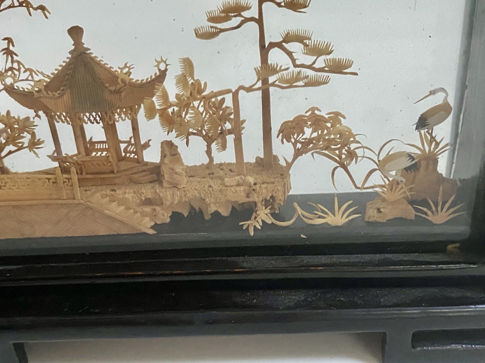 Vintage Chinese cork carving diorama Shadow box. 6.25 In Long, 3.75 High,…