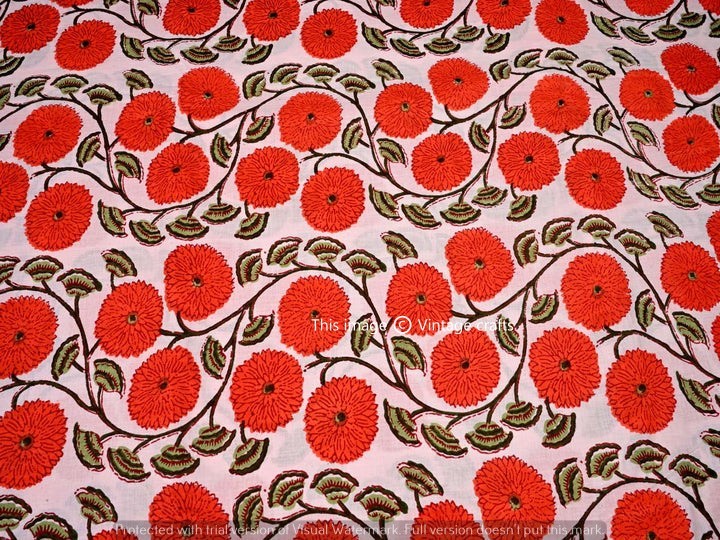 5 Yard Indian Cotton Handmade Print Fabric Sanganeri Hand Block Printed Fabric