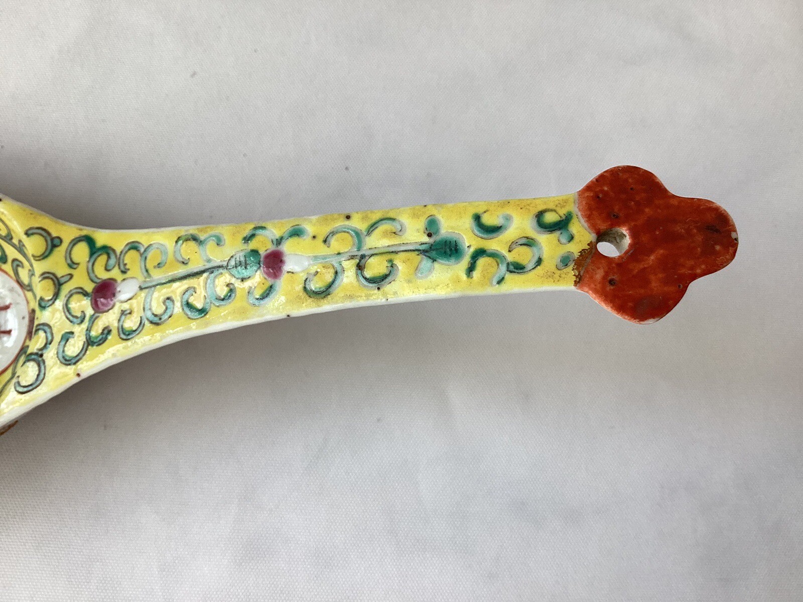Vintage Chinese Porcelain Famille Jaune/ Yellow Serving Spoon, 8 1/4″ Long