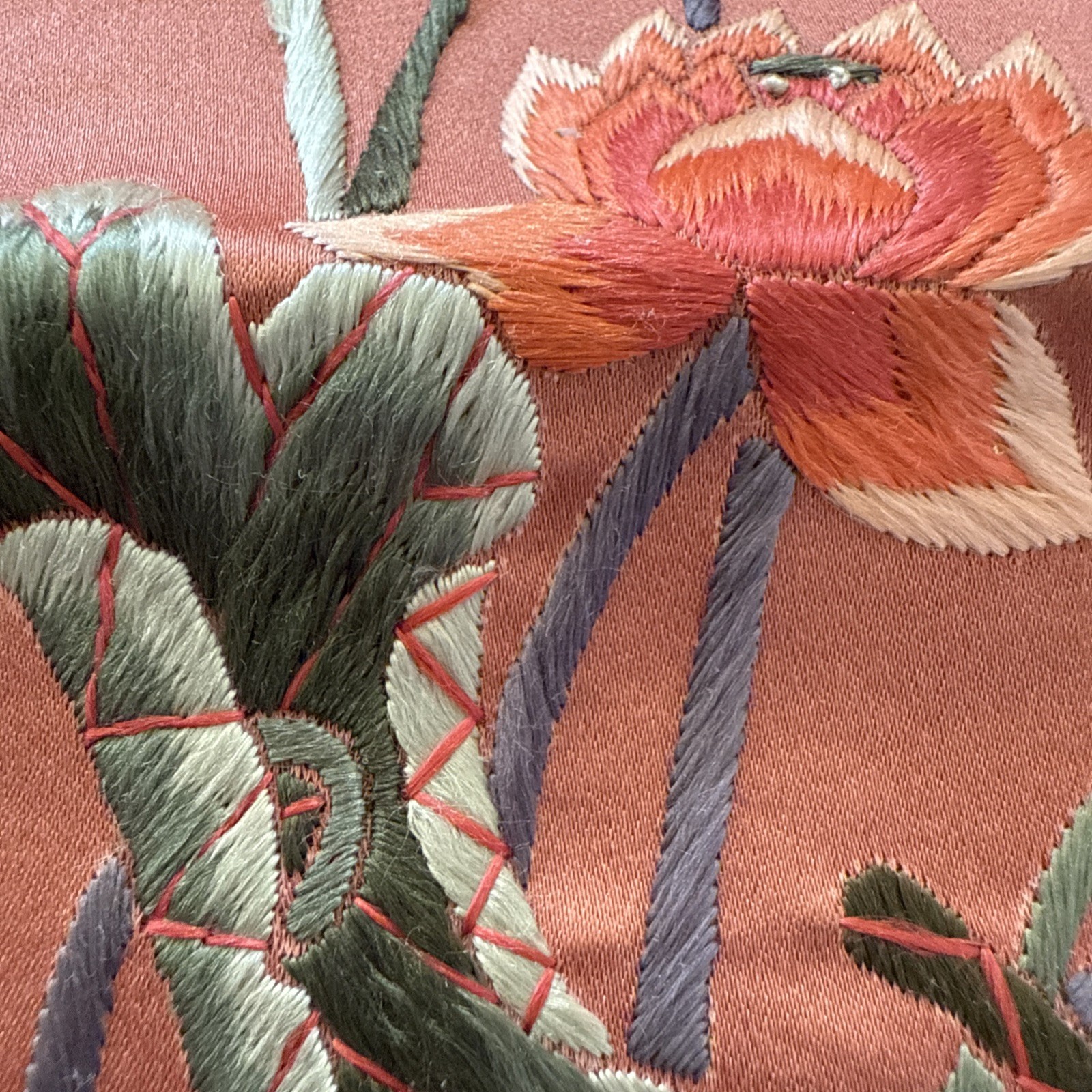 VTG Chinese Embroidered Silk Tapestry Panels Set 3 Birds & Flowers 17”x9.5”& 11″