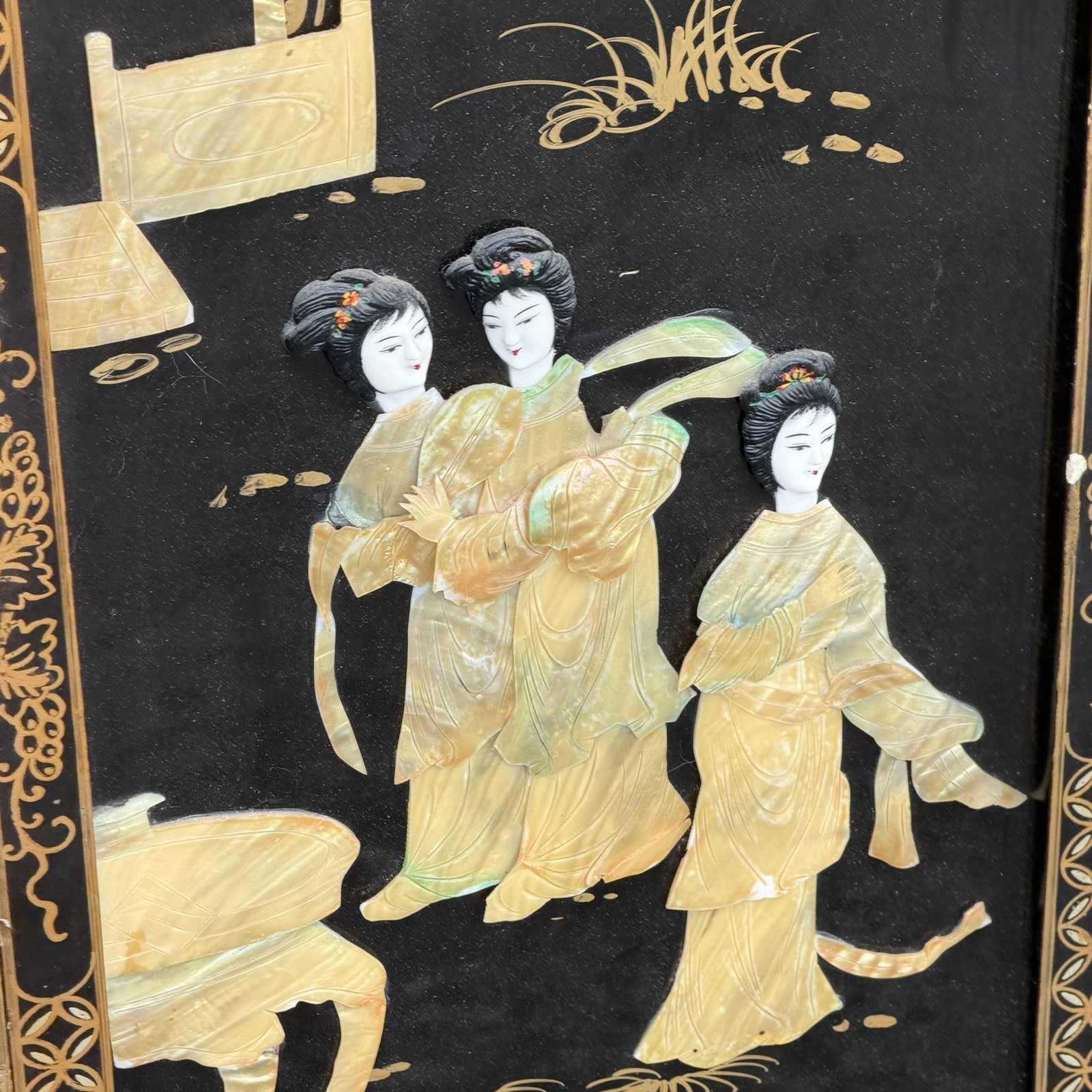Vintage 3 Panel Mother of Pearl Geisha Wall Panels 12×36