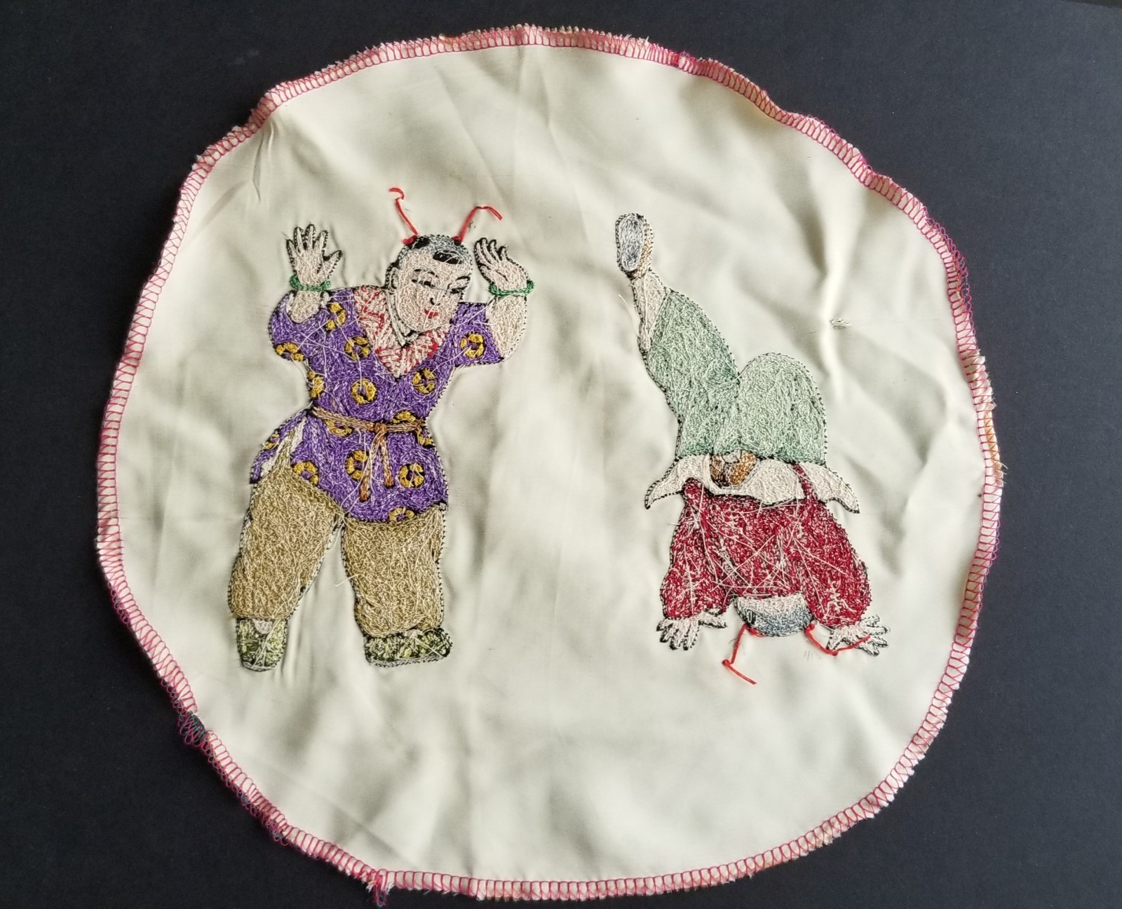 2 Of Chinese Brocade Embroidery Artwork:auspicious kids On Silk 11″ Dia.