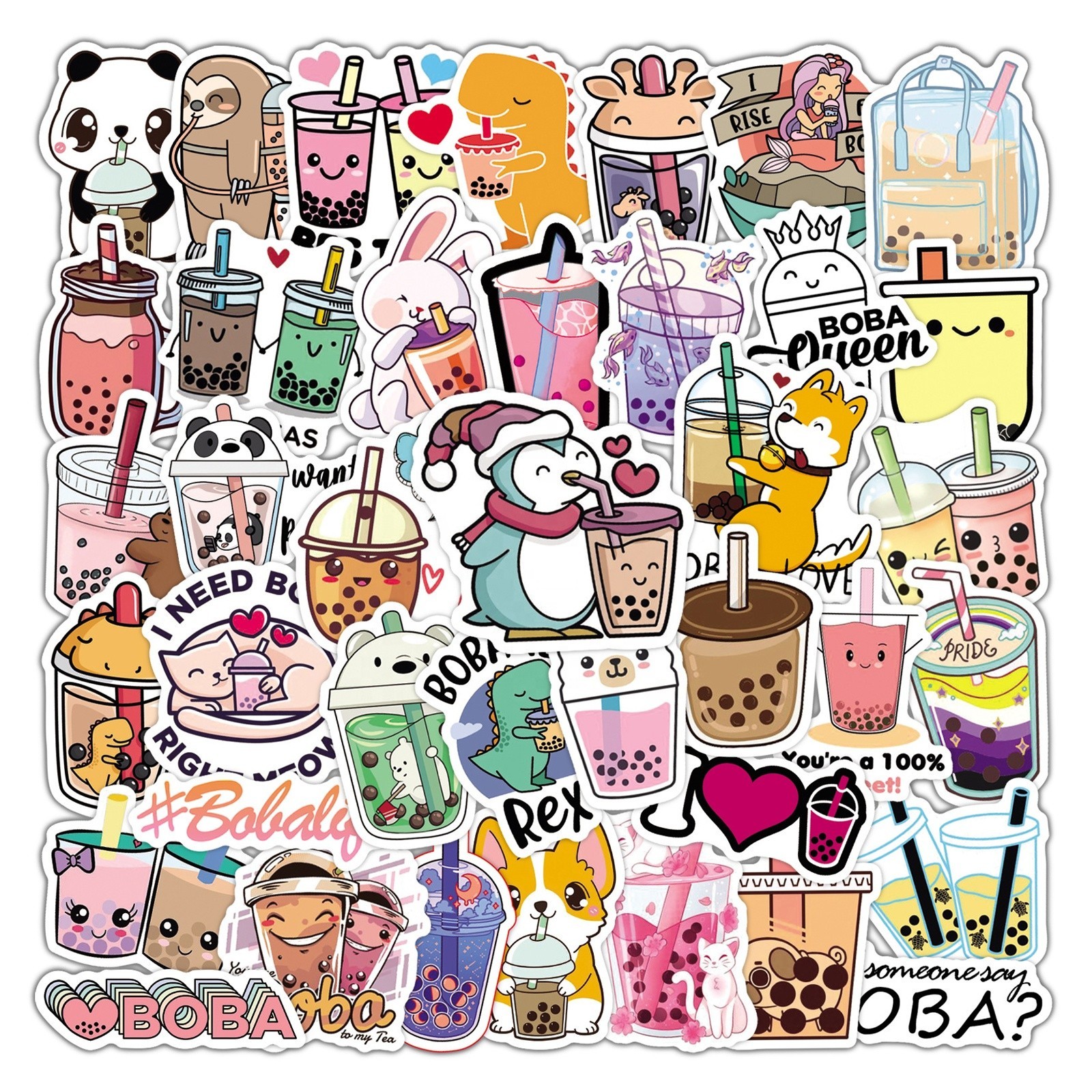 Boba Tea Stickers 50 pcs lot – Waterproof Decals Hydro Laptop Kids Cute Kawaii