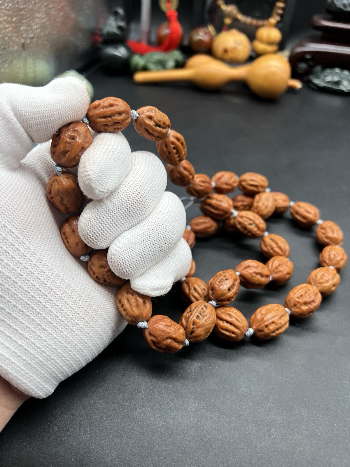 15×15×19.5mm Chinese Jujube-Shaped Small Walnut Collection Necklace 36颗野生小秋子枣珠脖挂