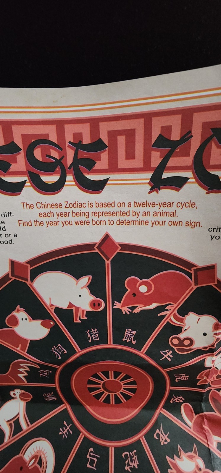 Chinese NEW YEAR Paper Placemat And 5 Brass Tone Figurines