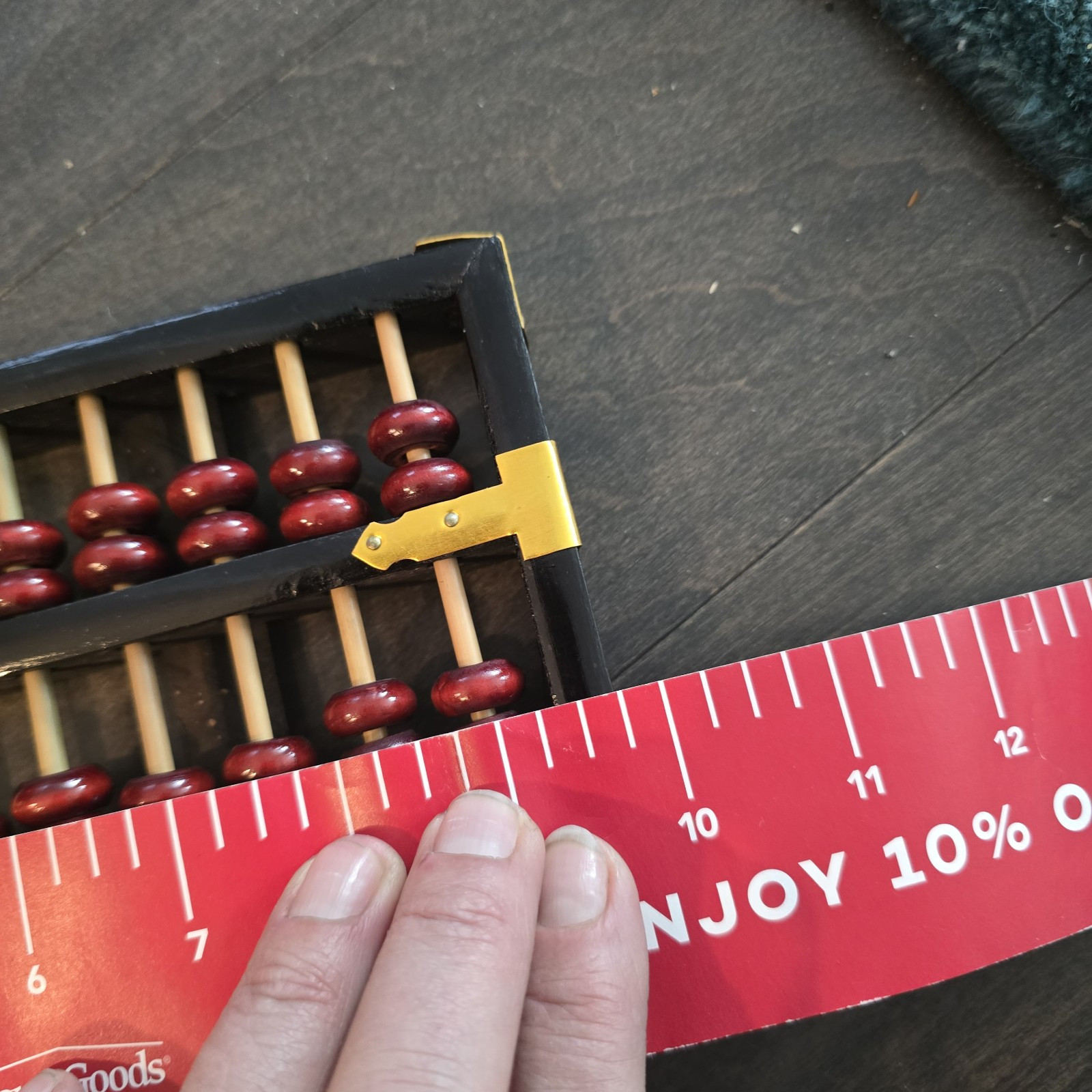 Original Vintage Chinese Wood Abacus Brass Book 13 Rows 91 Beads Huanghuali Rose