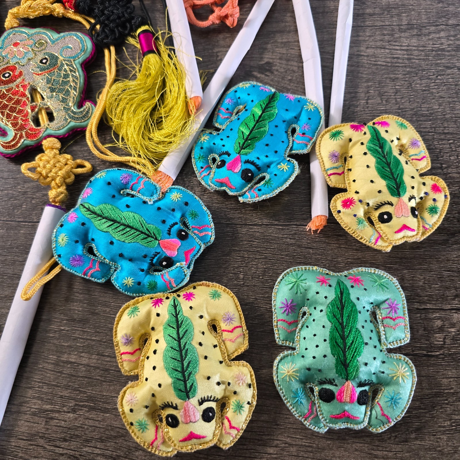 Embroidered Chinese Zodiac Lucky Charms & Ornaments, Animal Motifs, Pouches Lot