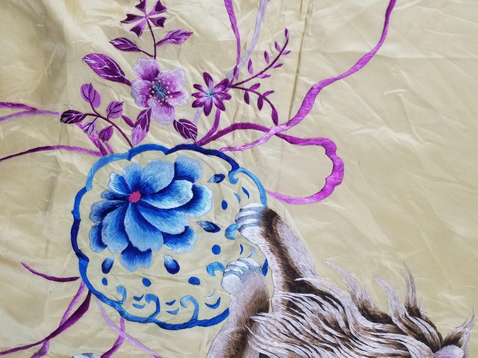 Vintage Chinese Silk Embroidered Decorative Panel 78×76 inches