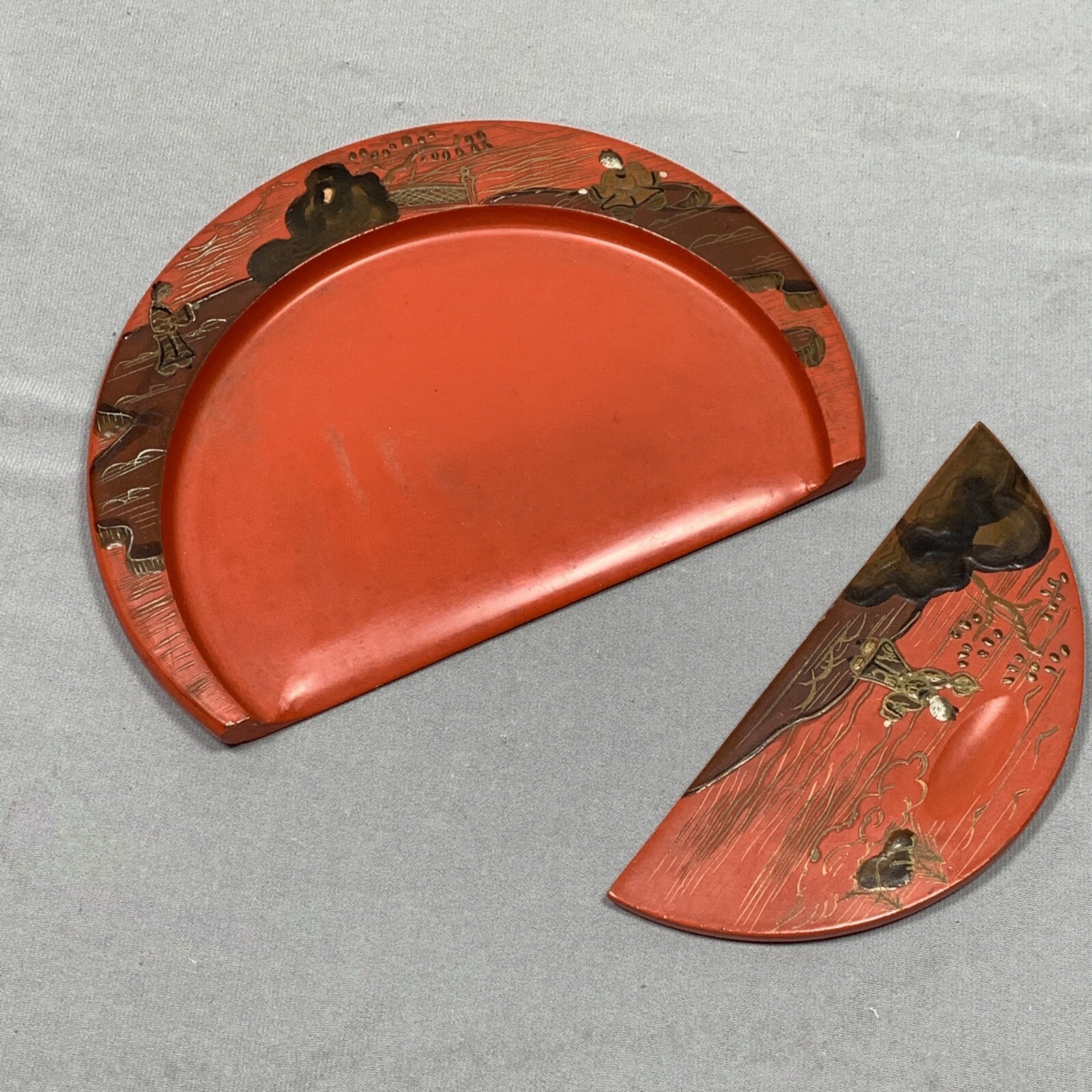 Vtg Crumb Catcher Tray Asian Chinese Lacquer Orange Crumber