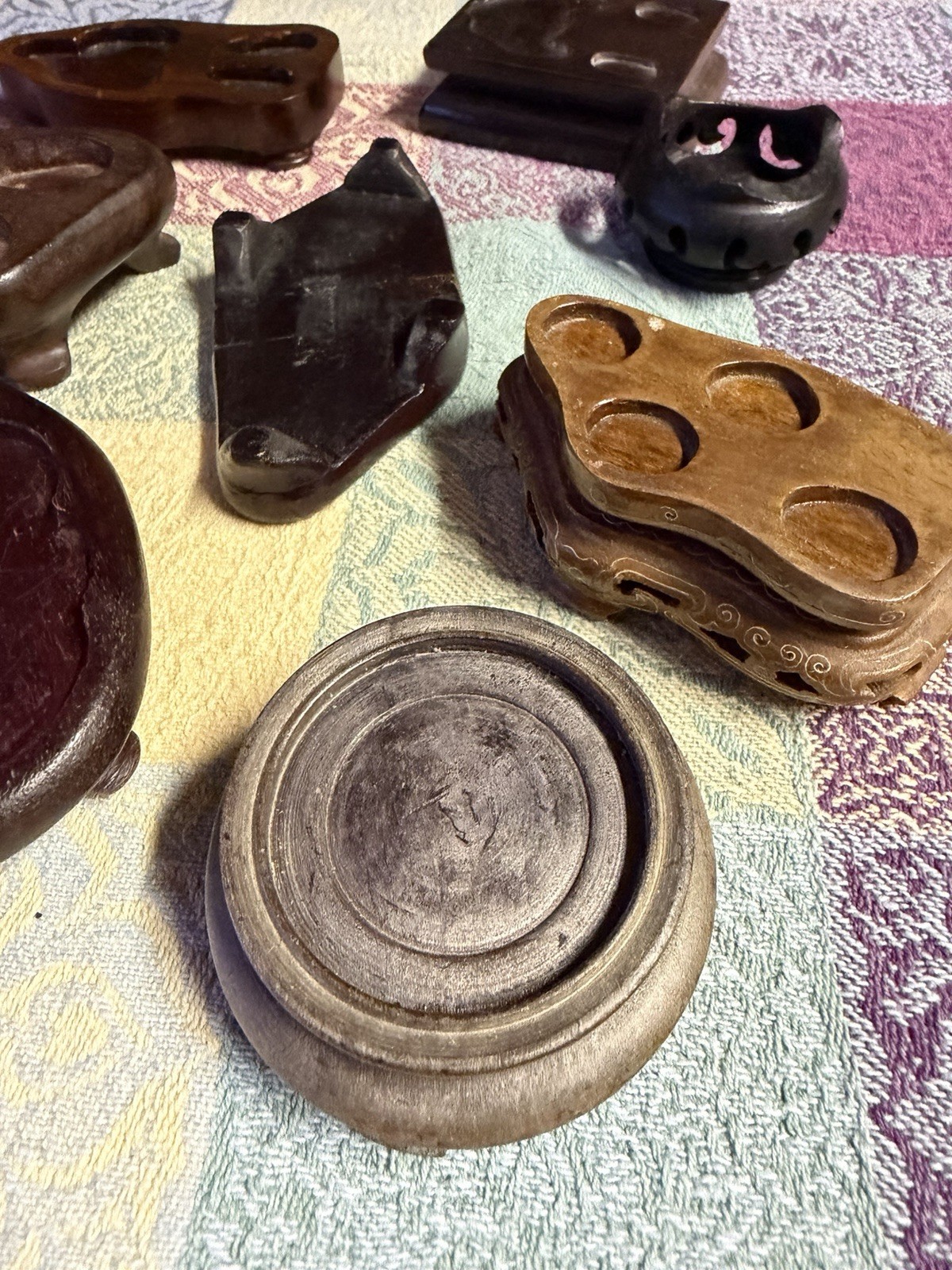 9 Vintage Chinese Japanese Carved Hardwood Display Stands Figurine Stands