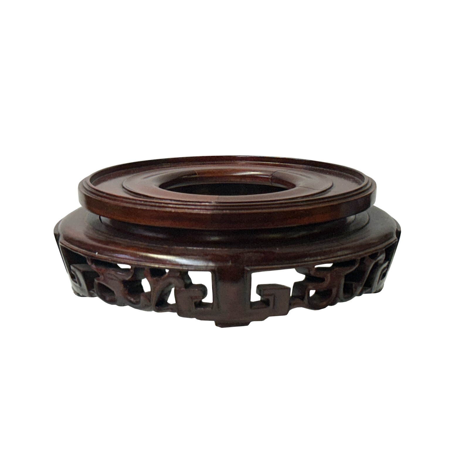 7.25″ Brown Wood Round Dragon Pattern Display Stand Riser st1037