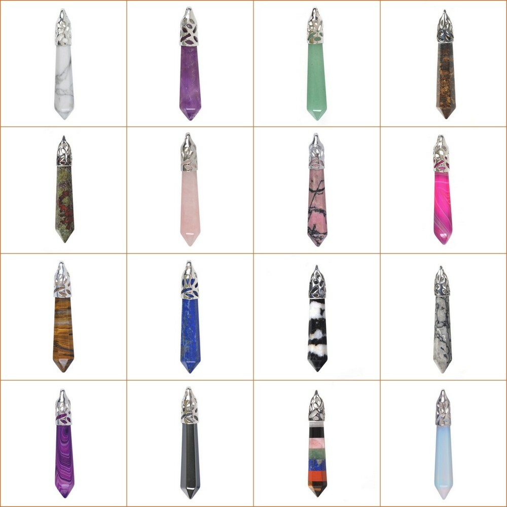 Natural Gemstone Hexagonal Pointed Reiki Chakra Pendant 55mm