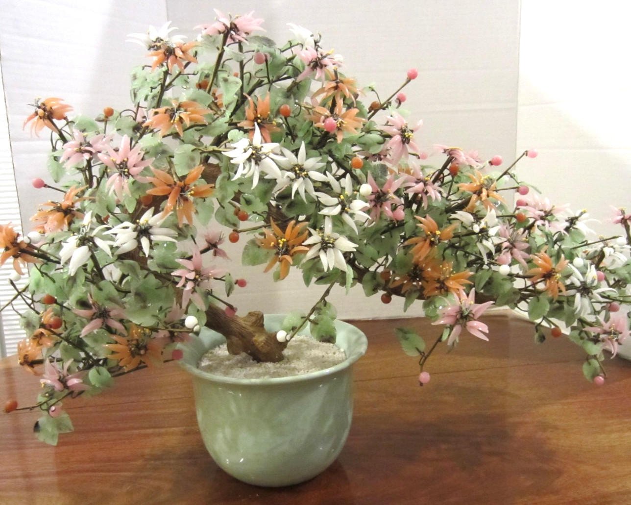 spectacular vintage multi-color flowering glass bonzai tree 31 ” long