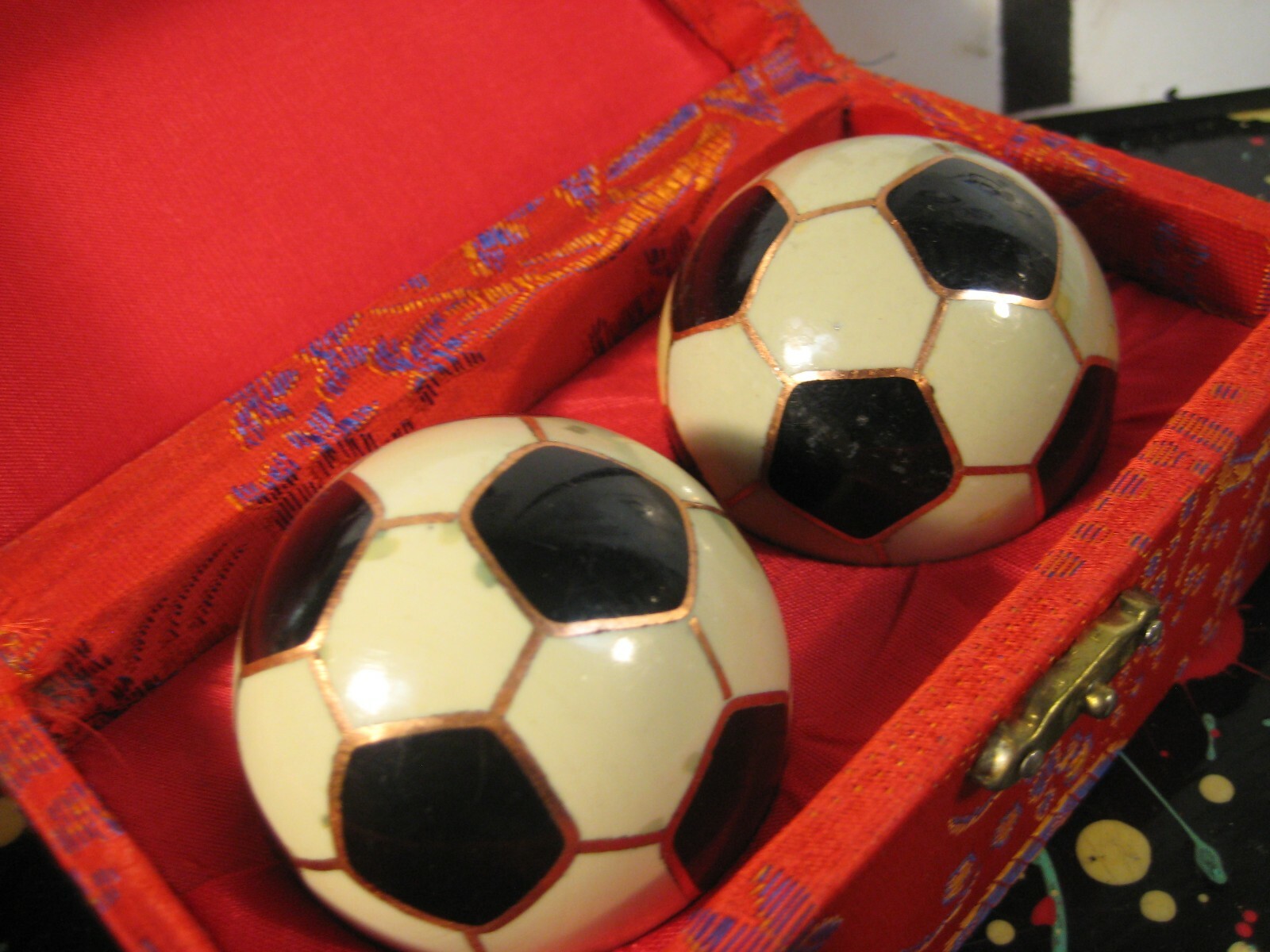 Novelty Soccer Theme Baoding / Shouxing Chinese Chime Stress Ball Set in Box